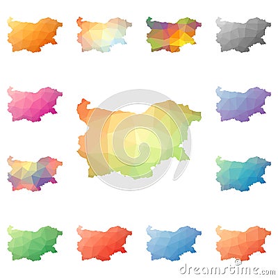 Bulgaria geometric polygonal, mosaic style maps. Vector Illustration