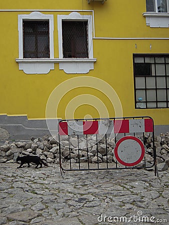 Bulgaria, Nesebr Yellow Wall Stock Photo