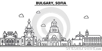 Bulgaria, Sofia architecture line skyline illustration. Linear vector cityscape with famous landmarks, city sights Vector Illustration