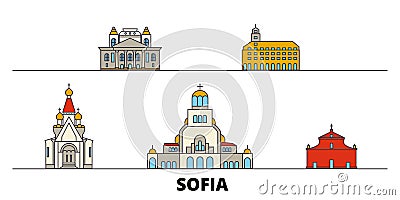 Bulgaria, Sofia flat landmarks vector illustration. Bulgaria, Sofia line city with famous travel sights, skyline, design Vector Illustration