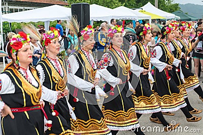 Bulgaria, village of Bulgarians. Female dance of roses on Nestenar games Editorial Stock Photo