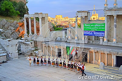 Bulgarian folklore group,Plovdiv Amphitheater Editorial Stock Photo