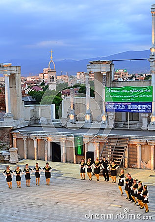 Bulgarian folklore group,Plovdiv Amphitheater Editorial Stock Photo