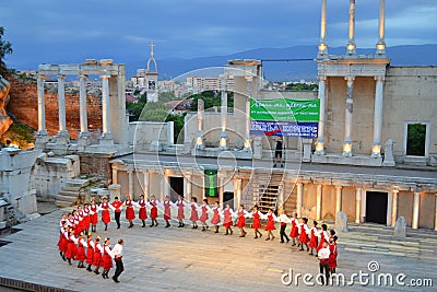 Bulgarian folklore group,Plovdiv Amphitheater Editorial Stock Photo