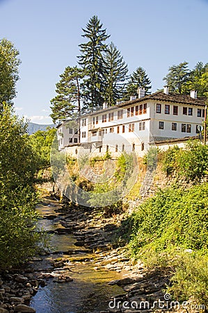 Bulgarian old Troyan Monastery on the bank of the river Cherni Osam Stock Photo