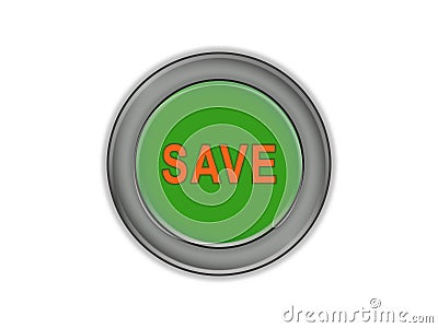 Bulk green button that says SAVE, white background Stock Photo