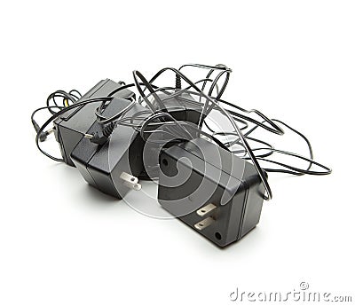 Bulky AC adapters (commonly called wall warts) Stock Photo