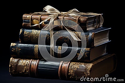 Bulky Stack wrapped books. Generate Ai Stock Photo