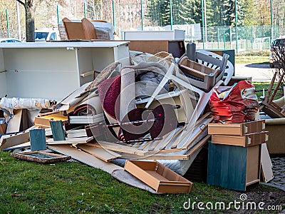 Bulky waste disposal on the street Stock Photo