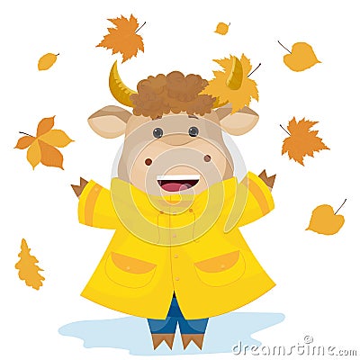 Bull in autumn leaves.Vector illustration Vector Illustration