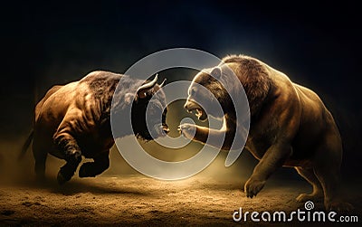 Bull and bear battle, stock market, market forecast, generative ai Stock Photo