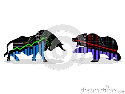 Bull and bear fighting each other.On stock market.symbols of bull and bear market.Vector illustration Vector Illustration