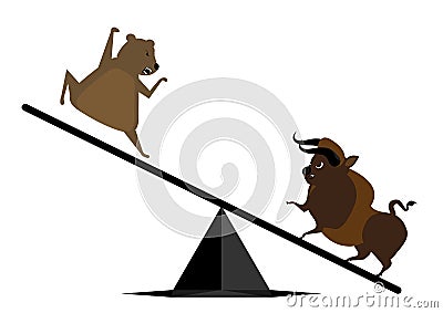 Bull and bear fighting on white background Vector Illustration