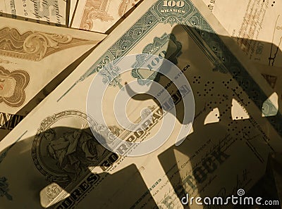 Bull And Bear On Stock Certificates Stock Photo