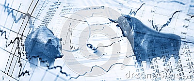 Bull and bear and stock symbols Stock Photo