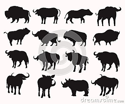 Bull bison or buffalo silhouettes vector Stock Photo