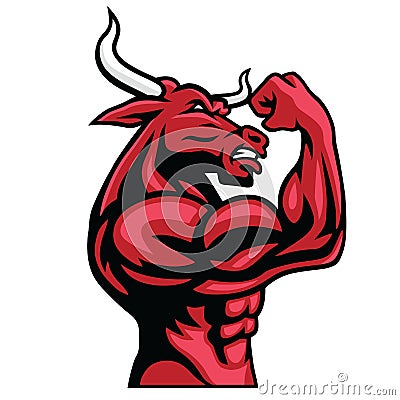 Bull Bodybuilder Posing His Muscular Body Vector Illustration