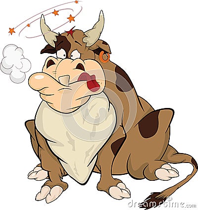 Bull after bullfight. Cartoon Vector Illustration
