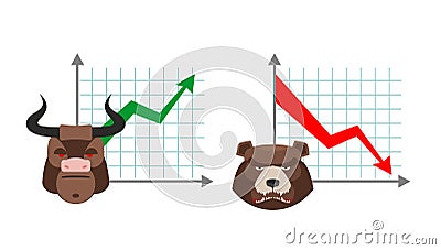 Bull business graph. Growing up green arrow. Vector Illustration