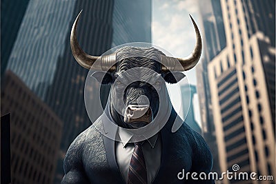 Bull business man, stock market, financial investments, Generative Ai Stock Photo