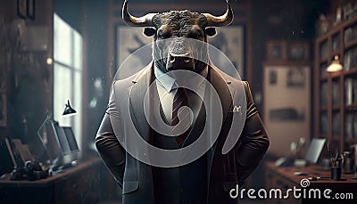 Bull In Business Suit - Generative AI Stock Photo