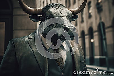 Bull business suit money. Generate Ai Stock Photo