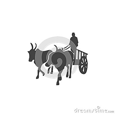 Bull cart with standing farmer vector. kharata vector. bailgadi Stock Photo