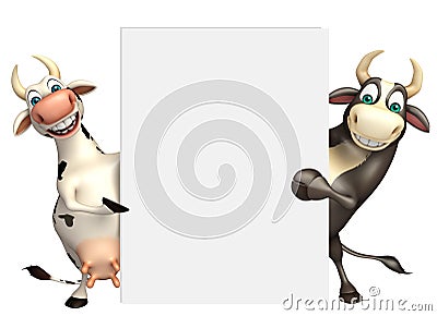 Bull and Caw Collection with white board Cartoon Illustration