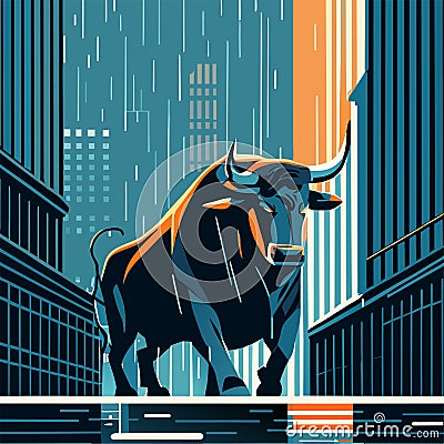 Bull in the city. Bull in the city. Vector illustration. Generative AI Vector Illustration