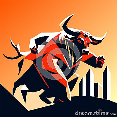 Bull in the city. Vector illustration of a bull with horns. AI generated Vector Illustration