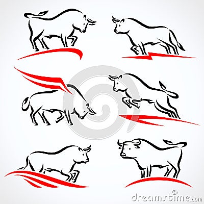 Bull collection set. Vector Vector Illustration