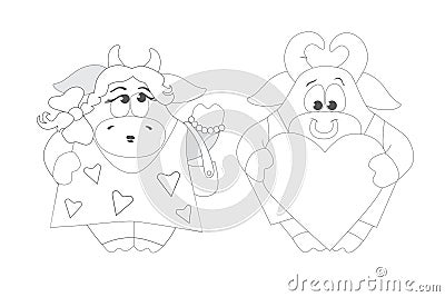 Bull and cow. Funny character. Symbol of the year 2021 on Eastern calendar. Vector Illustration