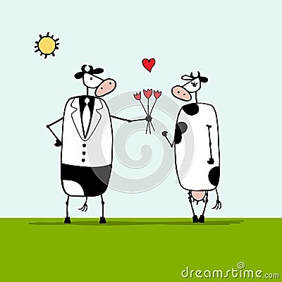 Bull and cow, sketch for your design Vector Illustration