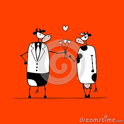 Bull and cow, sketch for your design Vector Illustration