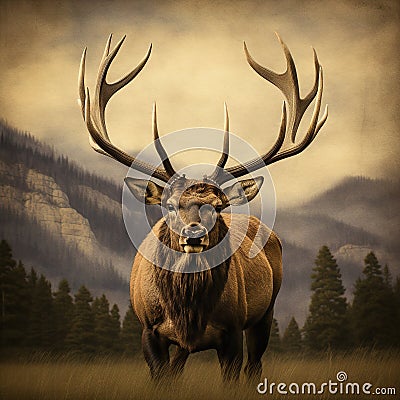 Bull Elk Cartoon Illustration