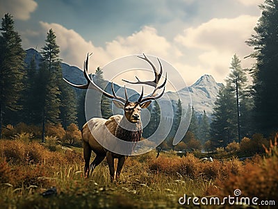 Bull Elk Cartoon Illustration