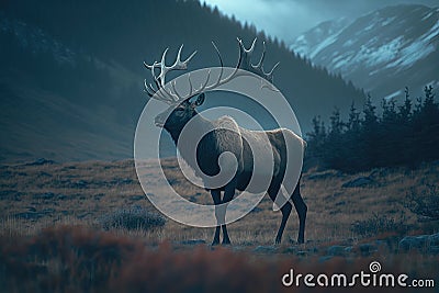 Bull elk in natural habitat.AI generative illustration Cartoon Illustration