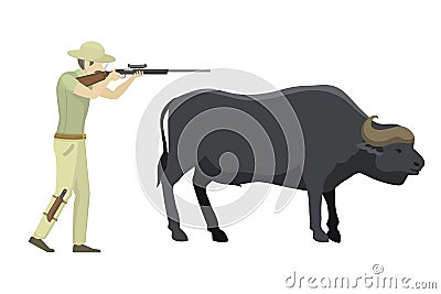 Bull farm animal safari hunter standing vector illustration. Vector Illustration