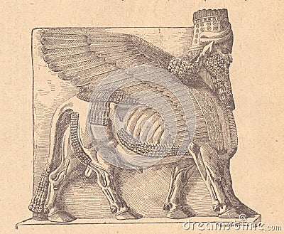 Winged bull from the Palace of Sargon Stock Photo