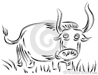 Bull in gross field Vector Illustration