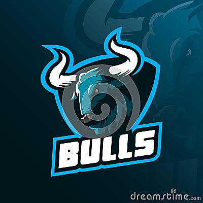 Bull head mascot logo vector design illustration with concept of angry face, for sport team, icon, tshirt and emblem. angry bull i Vector Illustration