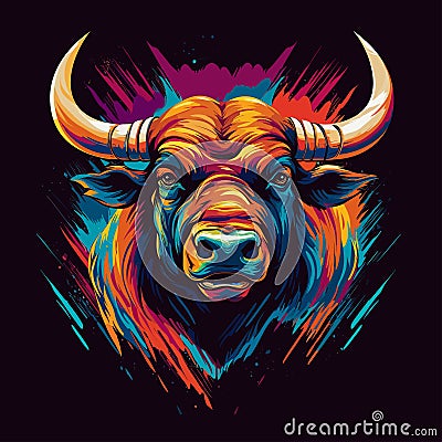 Bull head vibrant colorful brush style vector illustration for t-shirt or poster printing Vector Illustration