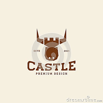 Bull horn with castle vintage logo symbol icon vector graphic design illustration idea creative Vector Illustration