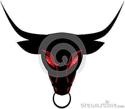 Isolated Bull head with red eyes Stock Photo