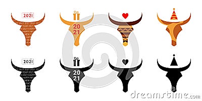 Bull logo 2021 Vector Silhouette. New year bull Vector Illustration