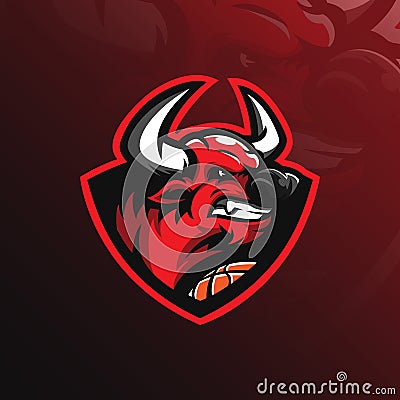 Bull mascot logo design vector with modern illustration concept style for badge, emblem and tshirt printing. angry bull Vector Illustration