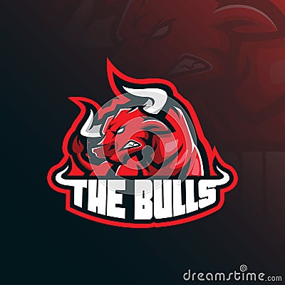 Bull mascot logo design vector with modern illustration concept style for badge, emblem and tshirt printing. angry bull Vector Illustration