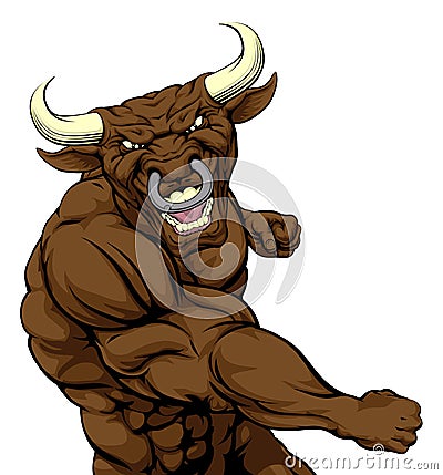 Bull mascot punching Vector Illustration