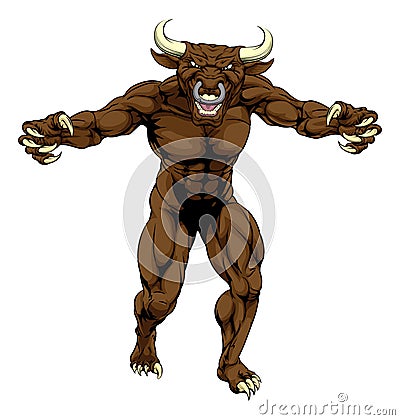 Bull Minotaur Character Attacking Vector Illustration