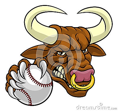Bull Minotaur Longhorn Cow Baseball Mascot Cartoon Stock Photo
